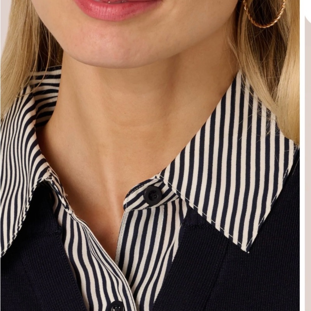 Adrianna Papell Navy and White 2-in-1 Blouse - Picture 4 of 6